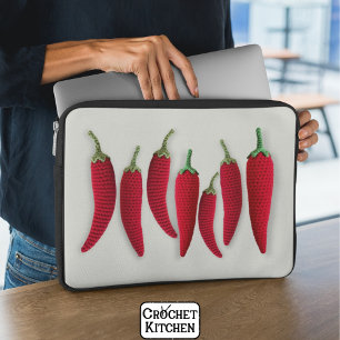 Housse Pour Ordinateur Portable Crochet minimal rouge épicé Jalapeno Knit Artisana