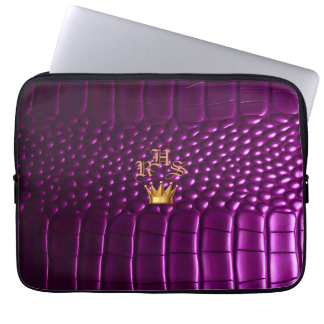 Housse Pour Ordinateur Portable Crocodile Vivid violet Faux Monogramme (Devant)