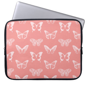 Housse Pour Ordinateur Portable Croquis de papillon, rose corail