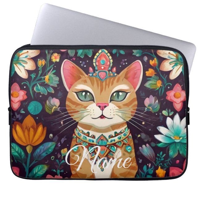 Housse Pour Ordinateur Portable Crowned Bejewelled Cat  (Devant)