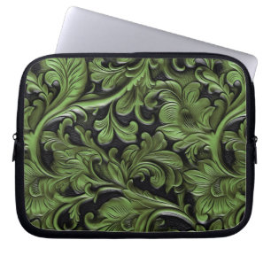 Housse Pour Ordinateur Portable Cuir vert rustique travaillé 