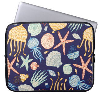 Housse Pour Ordinateur Portable Cuisine motif sans soudure avec méduse, coquilles,