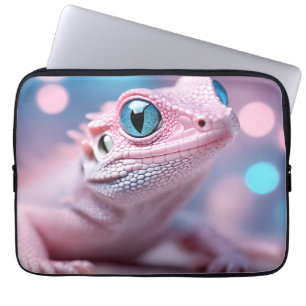 Housse Pour Ordinateur Portable Cuisine Petit Lézard Rose aux Grands Yeux Bleus