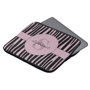 Housse Pour Ordinateur Portable Custom Name Monogrammed Zebra stripes pattern