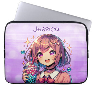 Housse Pour Ordinateur Portable Cute Anime Girl Holding Bubble Tea Personnalisé