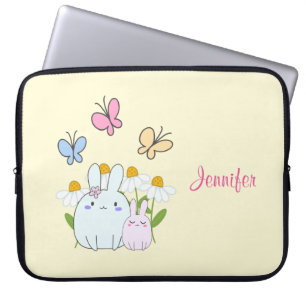 Housse Pour Ordinateur Portable Cute Bunnies with Spring Daisies and Butterflies