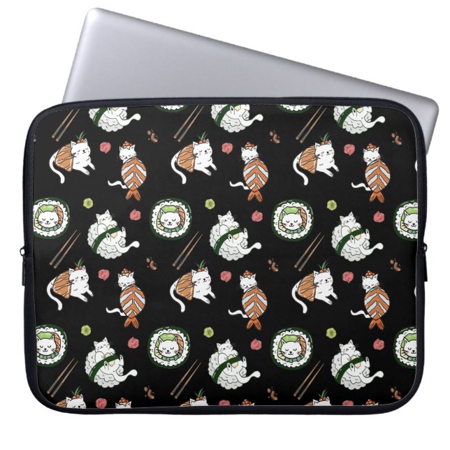 Housse Pour Ordinateur Portable Cute caricature Sushi Roll Chats Motif (Devant)