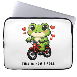 Housse Pour Ordinateur Portable Cute Cycling Frog | Kawaii Frog Bicycle Art