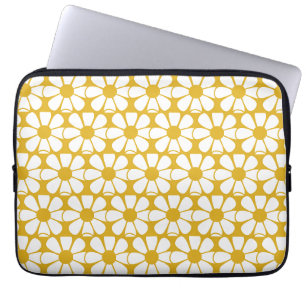 Housse Pour Ordinateur Portable Cute Floral Daisy Motif Mustard Or et blanc