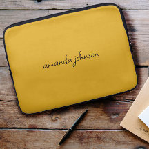 Cute Girly Modern Yellow Monogram Cursive Name
