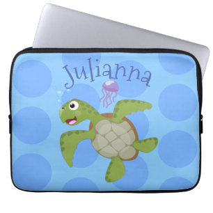Housse Pour Ordinateur Portable Cute green sea turtle happy cartoon illustration