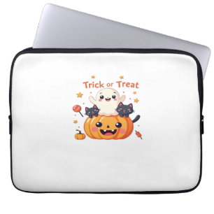 Housse Pour Ordinateur Portable Cute Halloween - Fantôme Kawaii et Chat Noir Class