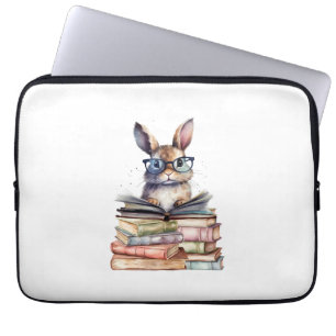 Housse Pour Ordinateur Portable Cute Lecture Bunny Avec Lunettes Livres Vêtements