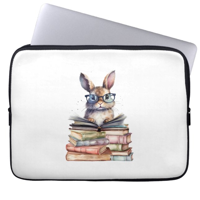 Housse Pour Ordinateur Portable Cute Lecture Bunny Avec Lunettes Livres Vêtements  (Devant)