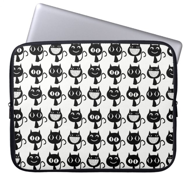 Housse Pour Ordinateur Portable Cute Monogramme Black Cat Expressions Motif (Devant)