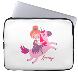 Housse Pour Ordinateur Portable Cute Orange Haired Girl équitation sur une licorne