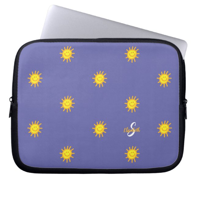 Housse Pour Ordinateur Portable Cute Sunshine Happy Face Name Initial Periwinkl (Devant)