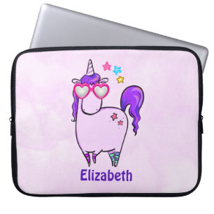 Housse Pour Ordinateur Portable Cute Unicorne dans les lunettes en forme de coeur