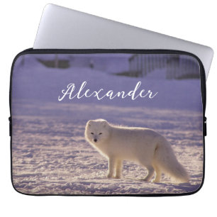 Housse Pour Ordinateur Portable Cute White Arctic Fox neige hiver Photographie