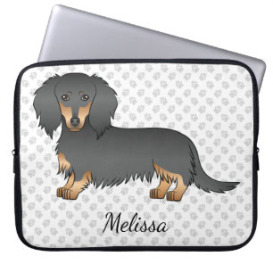 Housse Pour Ordinateur Portable Dachshund à poil long noir et feu Dessin animé Chi