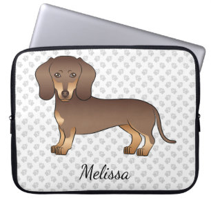 Housse Pour Ordinateur Portable Dachshund à poils courts chocolat et fauve & Nom
