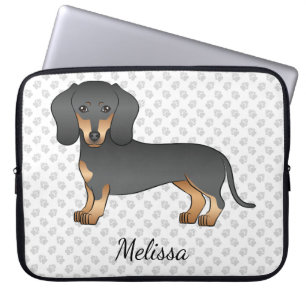 Housse Pour Ordinateur Portable Dachshund Cheveux Courts Noir et Feu Chien Mignon 
