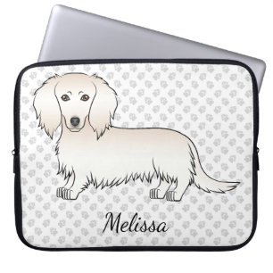 Housse Pour Ordinateur Portable Dachshund de dessin animé à poils longs crème & Te