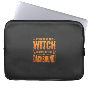 Housse Pour Ordinateur Portable Dachshund Halloween Sorcière Avertissement Typogra