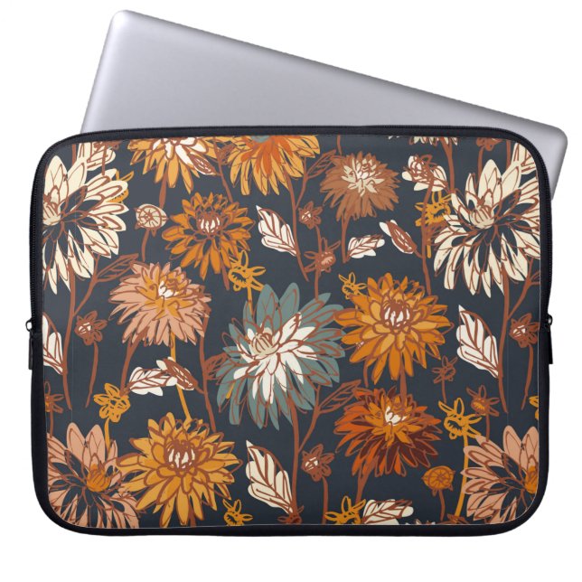 Housse Pour Ordinateur Portable Dahlia et chrysanthèmes audacieux sans couture mot (Devant)