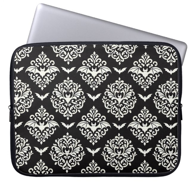 Housse Pour Ordinateur Portable Damas de chaume noir et blanc (Devant)
