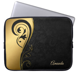 Housse Pour Ordinateur Portable Damas Noir Et Balayage