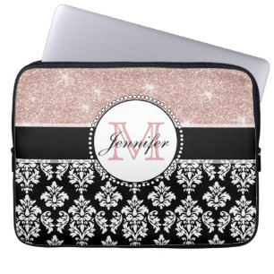 Housse Pour Ordinateur Portable Damassé rose Girly de noir de parties