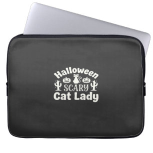Housse Pour Ordinateur Portable Dame de chat effrayante Halloween_1
