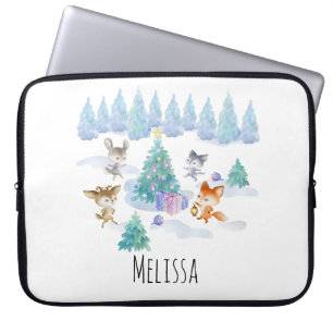 Housse Pour Ordinateur Portable Danse Animaux de forêt Noël Aquarelle