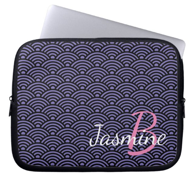 Housse Pour Ordinateur Portable Déco et monogramme bleu japonais classique (Devant)