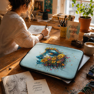 Housse Pour Ordinateur Portable Déesse de la Nature Portrait d'Art Floral