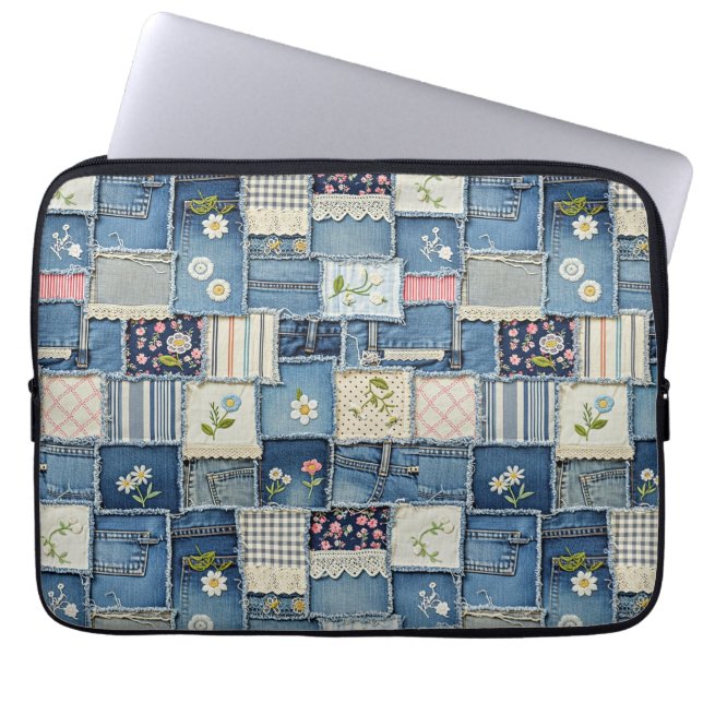 Housse Pour Ordinateur Portable Denim Patchwork (Devant)