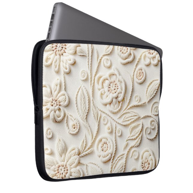 Housse Pour Ordinateur Portable Design floral ivoirien brodé (Devant droit)