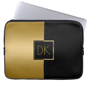 Housse Pour Ordinateur Portable Design géométrique noir et or classique