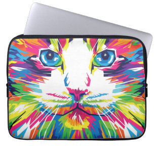 Housse Pour Ordinateur Portable Design Géométrique Prismatique Visage de Chat-3245