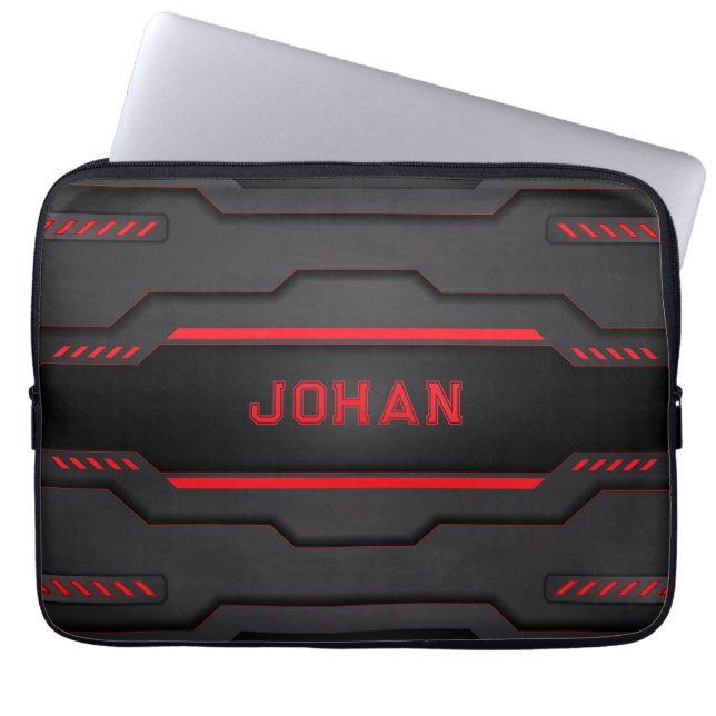Housse Pour Ordinateur Portable Design métallique noir et rouge (Devant)