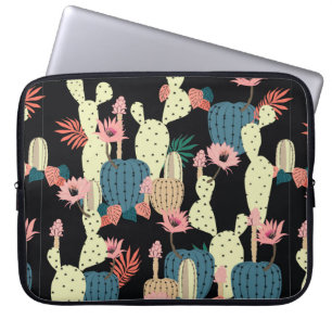 Housse Pour Ordinateur Portable Dessin à la main Cactus Plante et fleurs Chat sans