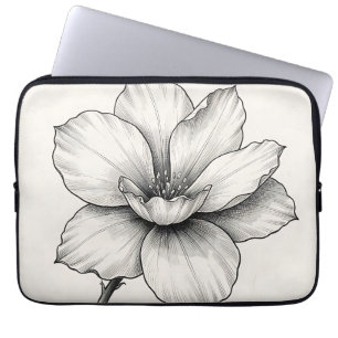 Housse Pour Ordinateur Portable Dessin à l'encre de fleur botanique vintage en lig