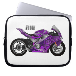 Housse Pour Ordinateur Portable Dessin de moto de sport violet