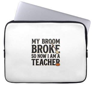 Housse Pour Ordinateur Portable Dessin Halloween Vintage Prof Sympa Balai Cassé