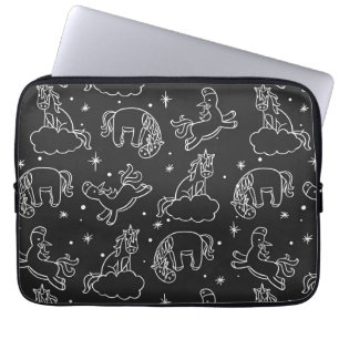 Housse Pour Ordinateur Portable Dessins Unicorne amusants sur noir