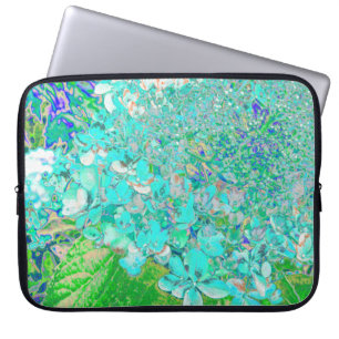 Housse Pour Ordinateur Portable Détail élégant d'hydrangea Aqua et Limelight Green