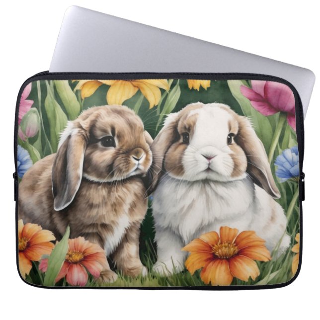 Housse Pour Ordinateur Portable Deux lapins de lapin de lapin de petite lop (Devant)