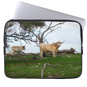 Housse Pour Ordinateur Portable Deux vaches de Highland dans des terres paisibles,