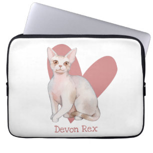 Housse Pour Ordinateur Portable Dévon Rex Chat Aquarelle Kitty Coeur rose